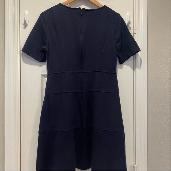 Talbots Dress Women’s Sz 8 Petite Navy Blue Short Sleeves Knee Length Stretch - Picture 2 of 10